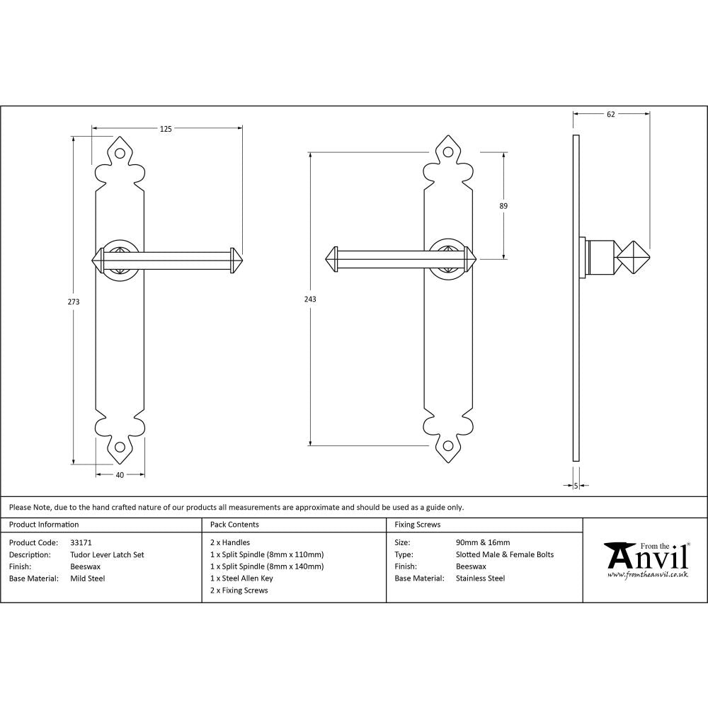 This is an image showing From The Anvil - Beeswax Tudor Lever Latch Set available from trade door handles, quick delivery and discounted prices