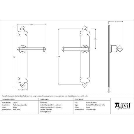 This is an image showing From The Anvil - Black Tudor Lever Latch Set available from trade door handles, quick delivery and discounted prices