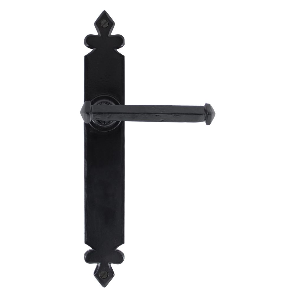 This is an image showing From The Anvil - Black Tudor Lever Latch Set available from trade door handles, quick delivery and discounted prices