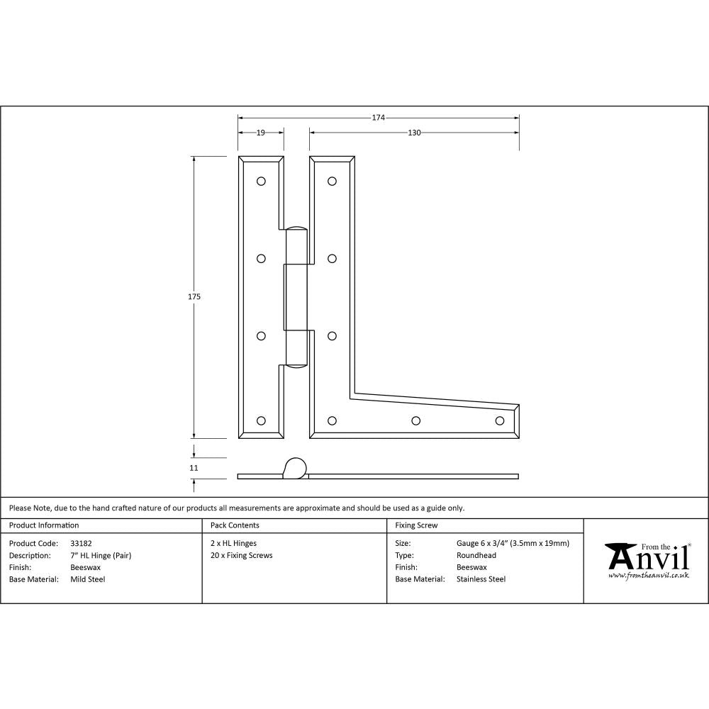 This is an image showing From The Anvil - Beeswax 7" HL Hinge (pair) available from trade door handles, quick delivery and discounted prices