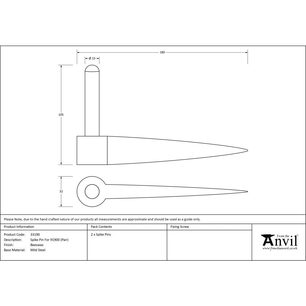 High quality image of From The Anvil - Beeswax Spike Pin (pair) | Sku. 33190 | Trade Door Handles, Kendal.