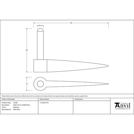 High quality image of From The Anvil - Beeswax Spike Pin (pair) | Sku. 33190 | Trade Door Handles, Kendal.