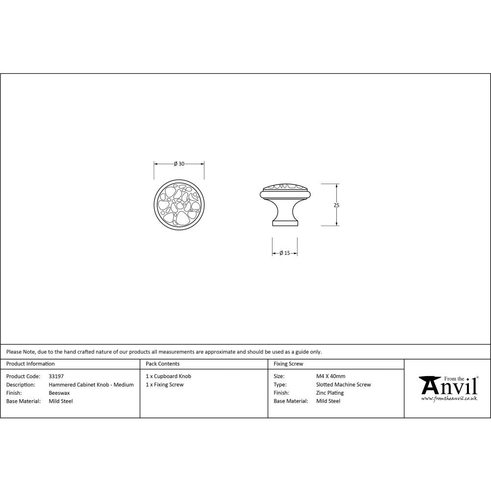 This is an image showing From The Anvil - Beeswax Hammered Cabinet Knob - Medium available from trade door handles, quick delivery and discounted prices