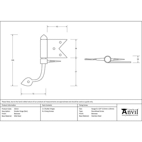 This is an image showing From The Anvil - Beeswax Shutter Hinge (pair) available from trade door handles, quick delivery and discounted prices