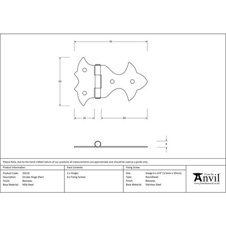 This is an image showing From The Anvil - Beeswax Ornate Hinge (pair) available from trade door handles, quick delivery and discounted prices