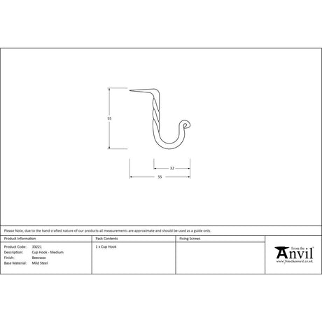 High quality image of From The Anvil - Beeswax Cup Hook - Medium | Sku. 33221 | Trade Door Handles, Kendal.