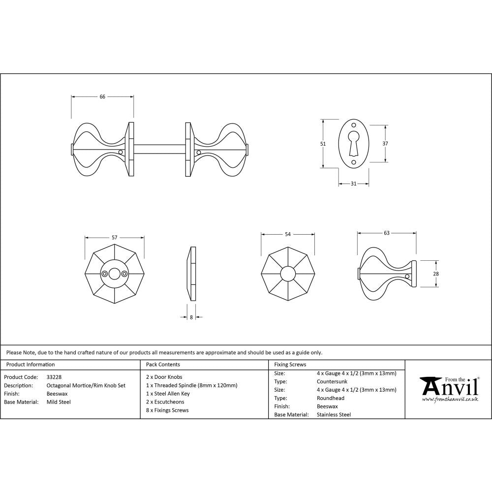 This is an image showing From The Anvil - Beeswax Octagonal Mortice/Rim Knob Set available from trade door handles, quick delivery and discounted prices