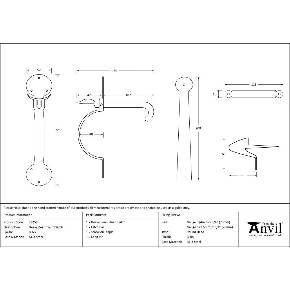 High quality image of From The Anvil - Black Heavy Bean Thumblatch | Sku. 33253 | Trade Door Handles, Kendal.