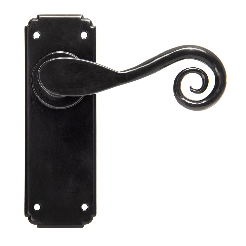 This is an image showing From The Anvil - Black Monkeytail Lever Latch Set available from trade door handles, quick delivery and discounted prices