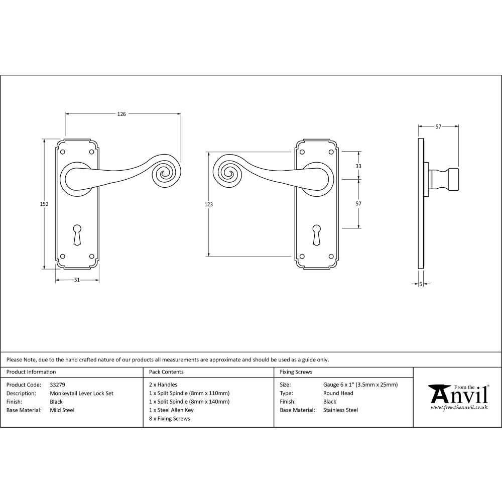 This is an image showing From The Anvil - Black Monkeytail Lever Lock Set available from trade door handles, quick delivery and discounted prices