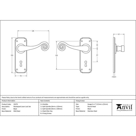 This is an image showing From The Anvil - Black Monkeytail Lever Lock Set available from trade door handles, quick delivery and discounted prices