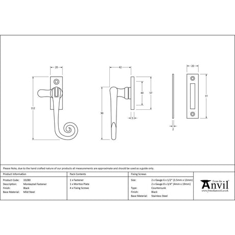 This is an image showing From The Anvil - Black Monkeytail Fastener available from trade door handles, quick delivery and discounted prices