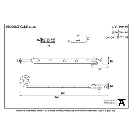 This is an image showing From The Anvil - Black 12" Handmade Monkeytail Stay available from trade door handles, quick delivery and discounted prices