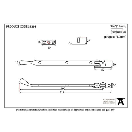 This is an image showing From The Anvil - Black 12" Handmade Peardrop Stay available from trade door handles, quick delivery and discounted prices