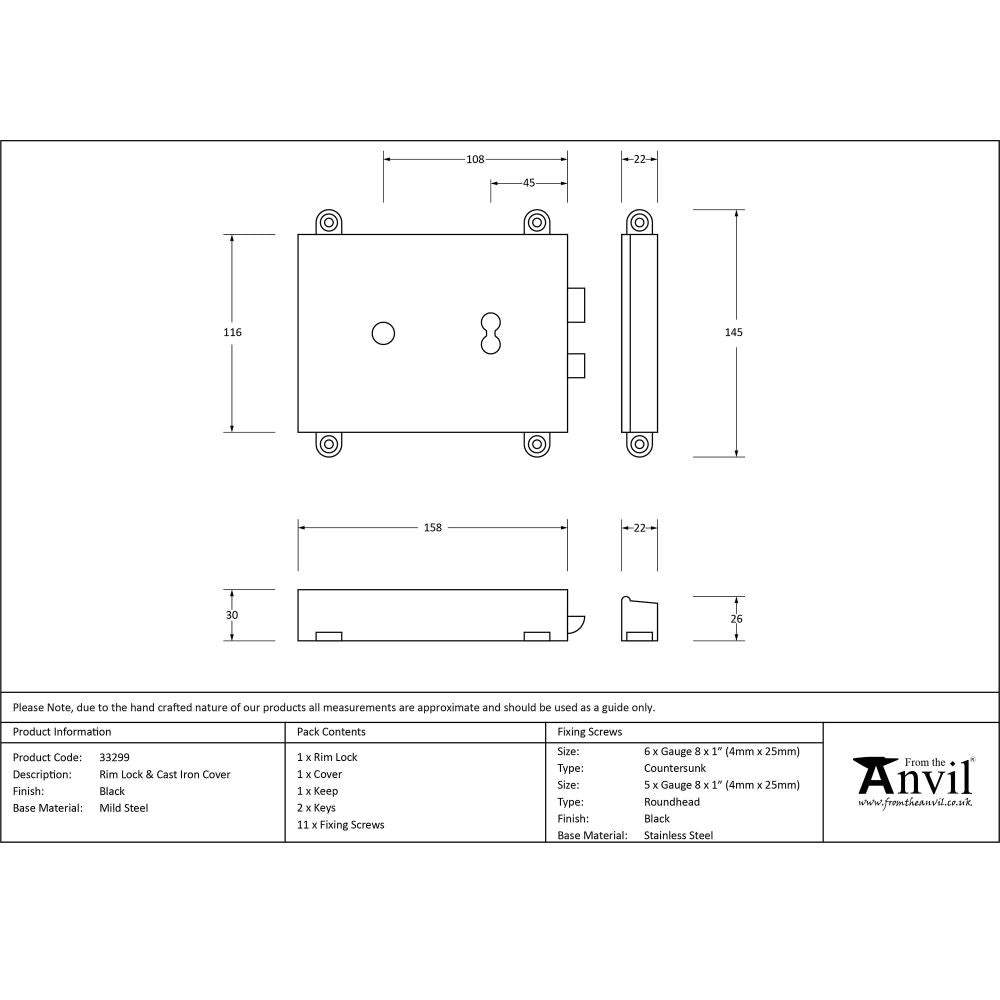 This is an image showing From The Anvil - Black Rim Lock & Cast Iron Cover available from trade door handles, quick delivery and discounted prices