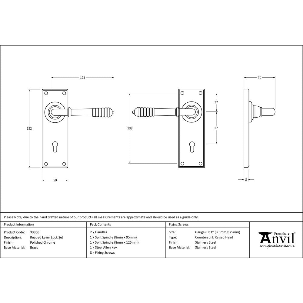 This is an image showing From The Anvil - Polished Chrome Reeded Lever Lock Set available from trade door handles, quick delivery and discounted prices