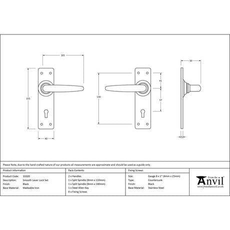 This is an image showing From The Anvil - Black Smooth Lever Lock Set available from trade door handles, quick delivery and discounted prices