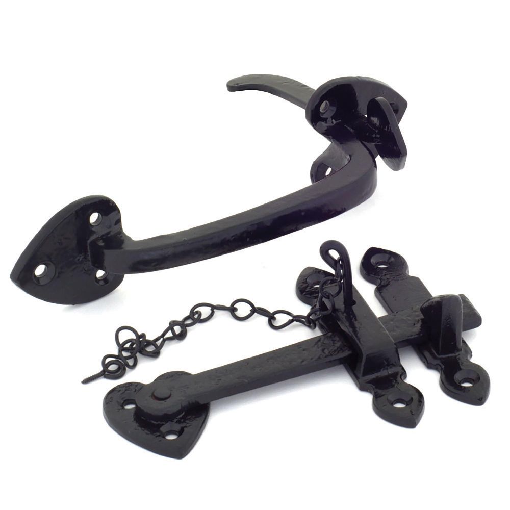 This is an image showing From The Anvil - Black Cast Thumblatch Set with Chain available from trade door handles, quick delivery and discounted prices