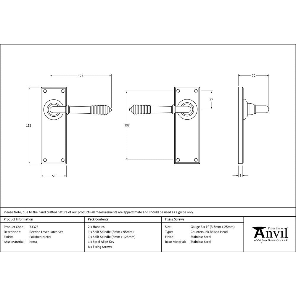 This is an image showing From The Anvil - Polished Nickel Reeded Lever Latch Set available from trade door handles, quick delivery and discounted prices