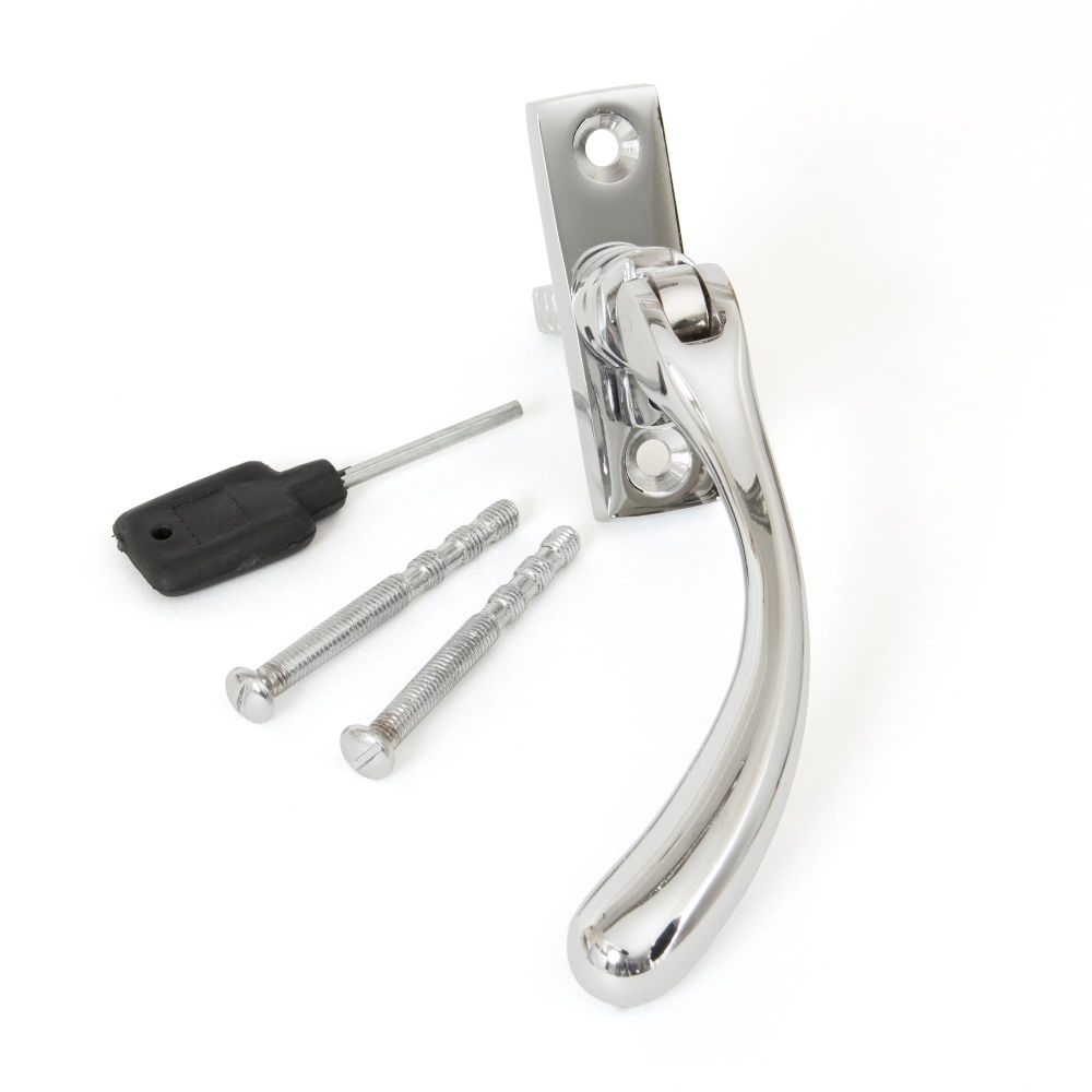 This is an image showing From The Anvil - Polished Chrome Slim Peardrop Espag - LH available from trade door handles, quick delivery and discounted prices
