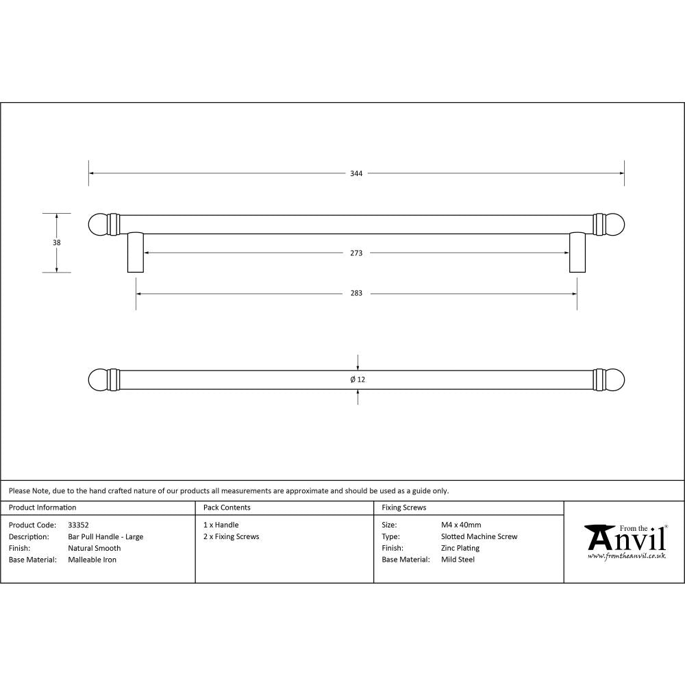 This is an image showing From The Anvil - Natural Smooth 344mm Bar Pull Handle available from trade door handles, quick delivery and discounted prices