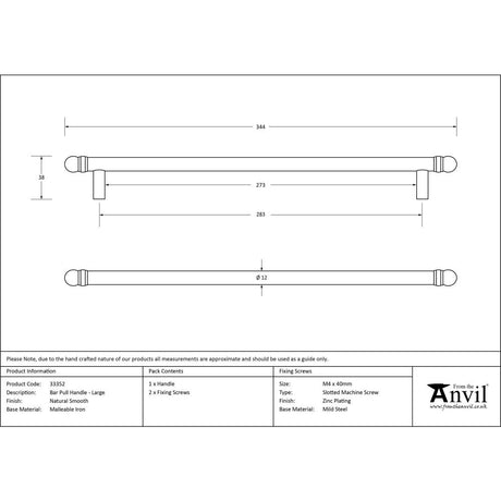 This is an image showing From The Anvil - Natural Smooth 344mm Bar Pull Handle available from trade door handles, quick delivery and discounted prices