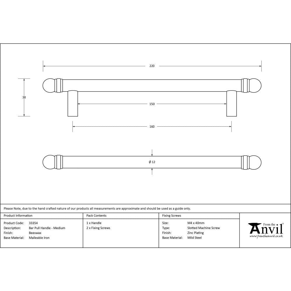 This is an image showing From The Anvil - Beeswax 220mm Bar Pull Handle available from trade door handles, quick delivery and discounted prices