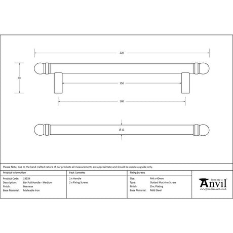 This is an image showing From The Anvil - Beeswax 220mm Bar Pull Handle available from trade door handles, quick delivery and discounted prices