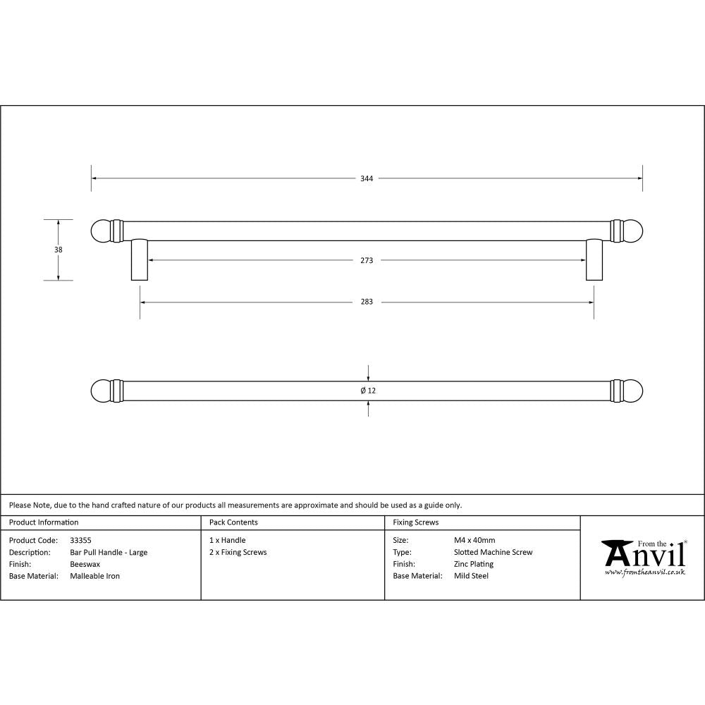 This is an image showing From The Anvil - Beeswax 344mm Bar Pull Handle available from trade door handles, quick delivery and discounted prices