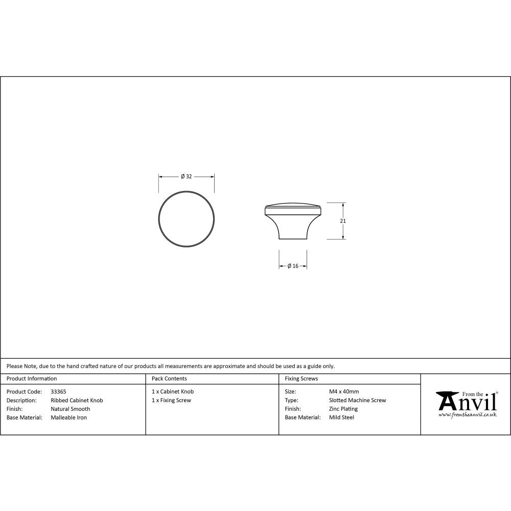 This is an image showing From The Anvil - Natural Smooth Ribbed Cabinet Knob available from trade door handles, quick delivery and discounted prices