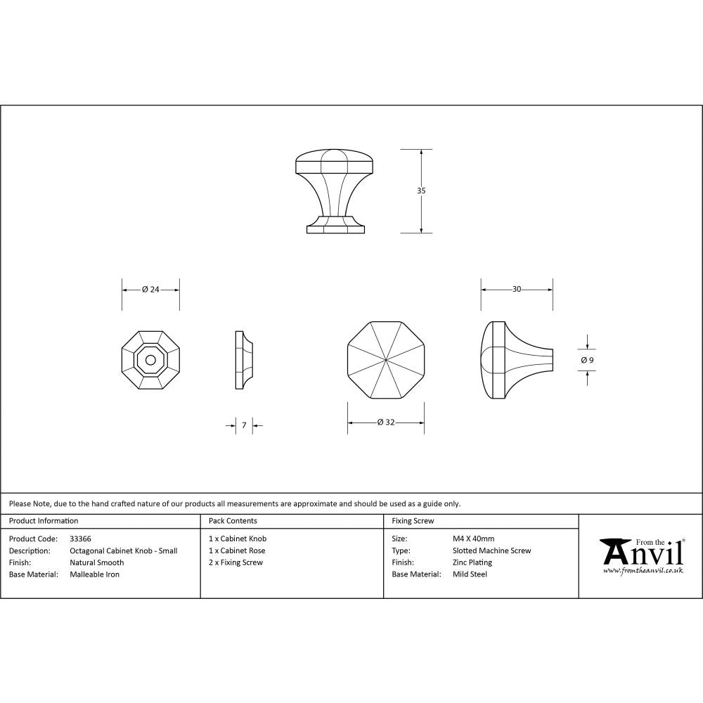 This is an image showing From The Anvil - Natural Smooth Octagonal Cabinet Knob - Small available from trade door handles, quick delivery and discounted prices