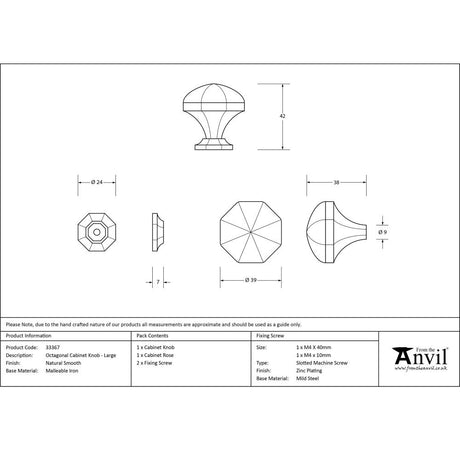 This is an image showing From The Anvil - Natural Smooth Octagonal Cabinet Knob - Large available from trade door handles, quick delivery and discounted prices