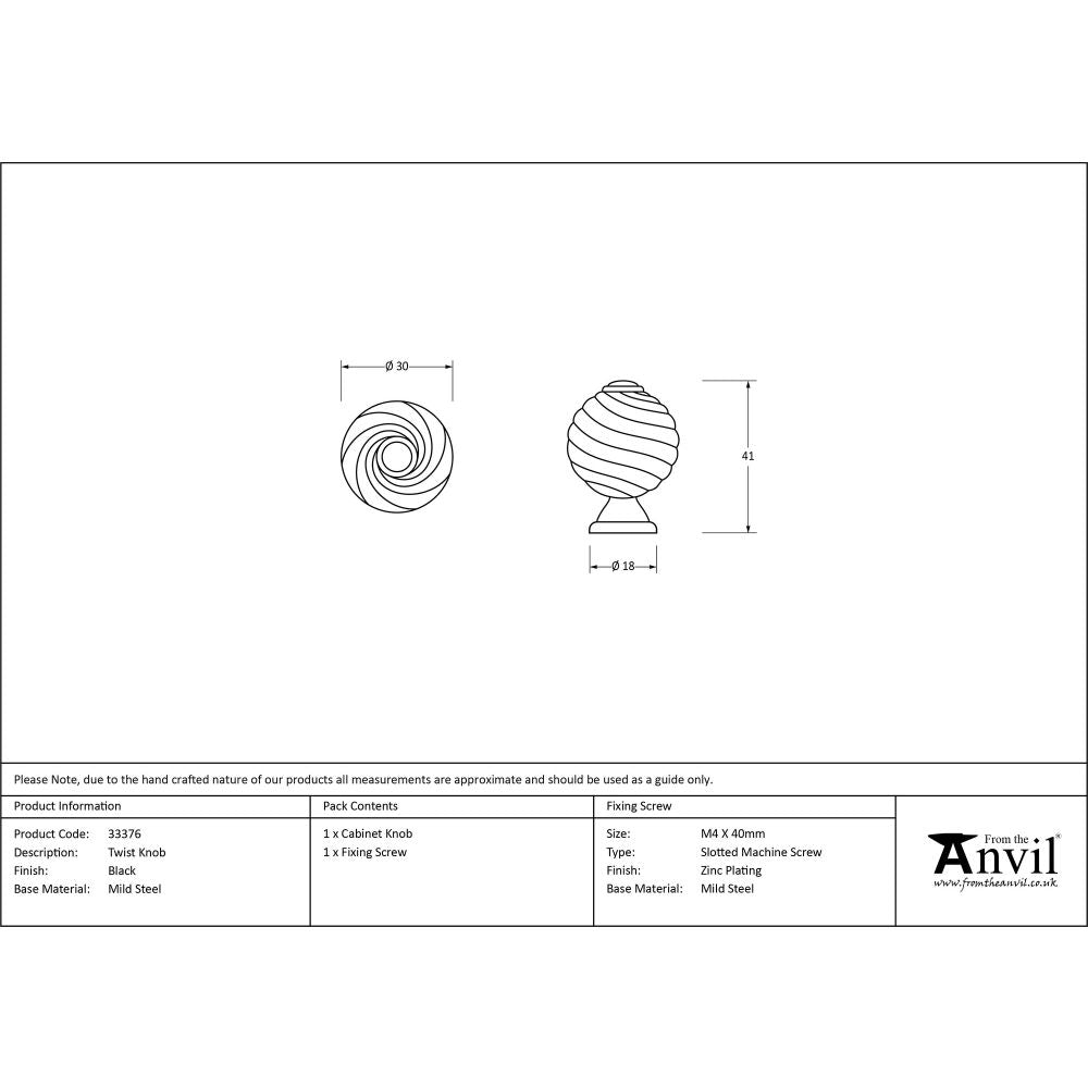 This is an image showing From The Anvil - Black Twist Cabinet Knob available from trade door handles, quick delivery and discounted prices