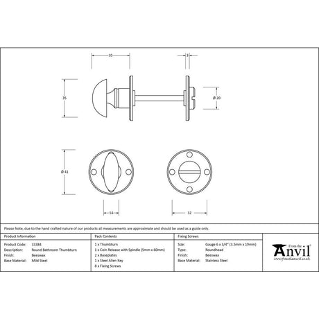 This is an image showing From The Anvil - Beeswax Round Bathroom Thumbturn available from trade door handles, quick delivery and discounted prices