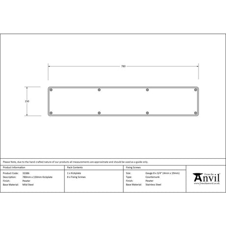 This is an image showing From The Anvil - Pewter 780mm x 150mm Kick Plate available from trade door handles, quick delivery and discounted prices