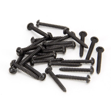 This is an image showing From The Anvil - Black 6 x 1" Round Head Screws (25) available from trade door handles, quick delivery and discounted prices