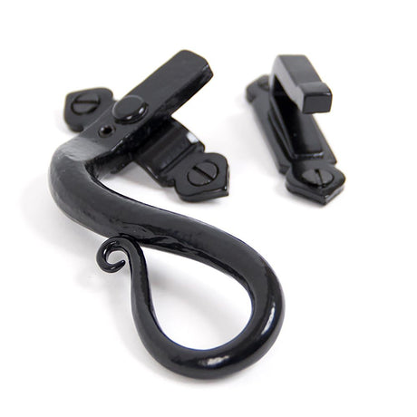 This is an image showing From The Anvil - Black Locking Shepherd's Crook Fastener - LH available from trade door handles, quick delivery and discounted prices