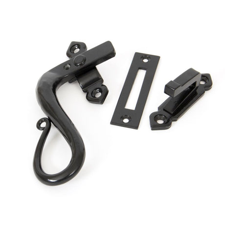 This is an image showing From The Anvil - Black Locking Shepherd's Crook Fastener - LH available from trade door handles, quick delivery and discounted prices