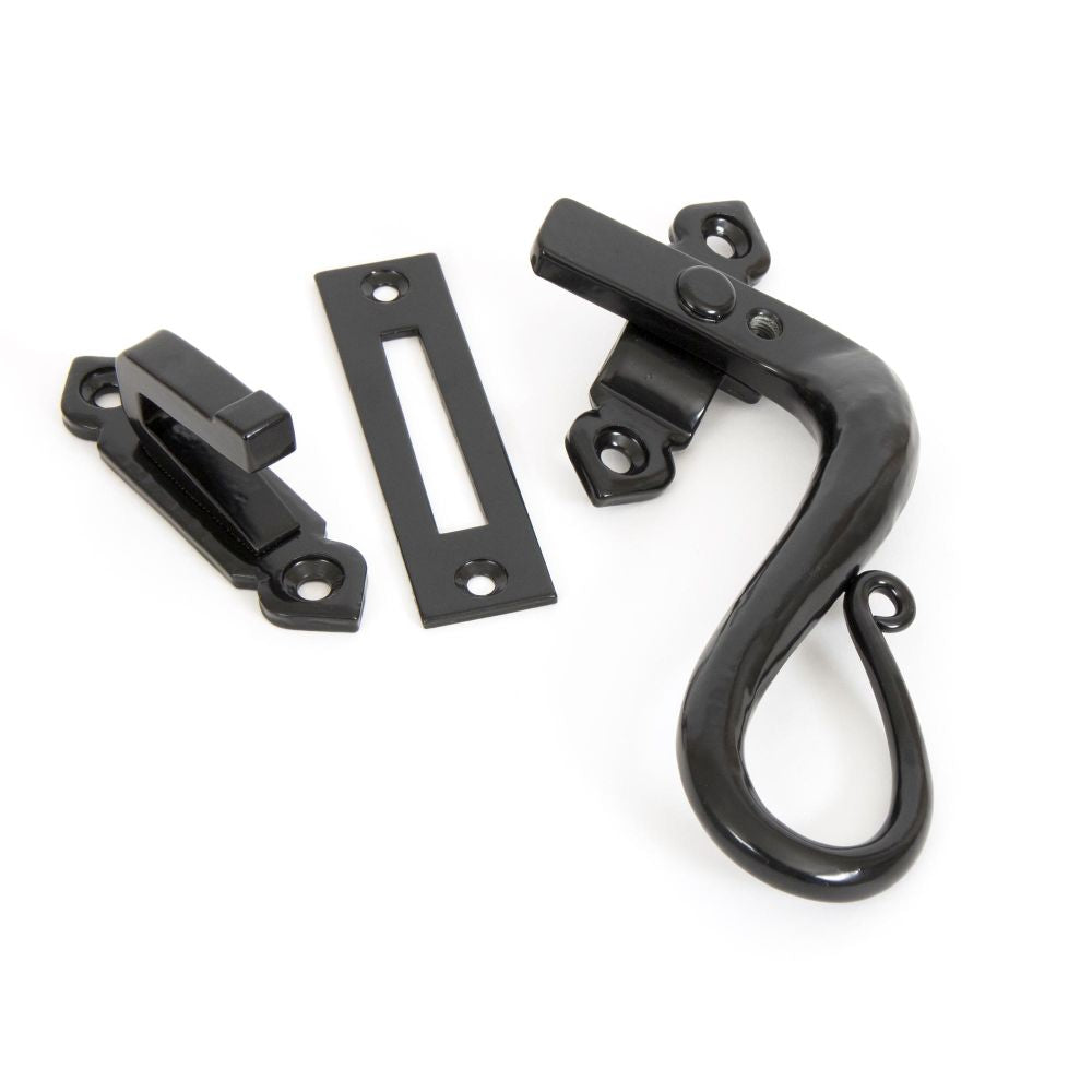 This is an image showing From The Anvil - Black Locking Shepherd's Crook Fastener - RH available from trade door handles, quick delivery and discounted prices