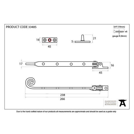 This is an image showing From The Anvil - Black 10" Cast Monkeytail Stay available from trade door handles, quick delivery and discounted prices