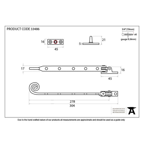 This is an image showing From The Anvil - Black 12" Cast Monkeytail Stay available from trade door handles, quick delivery and discounted prices