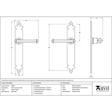 This is an image showing From The Anvil - Pewter Tudor Lever Latch Set available from trade door handles, quick delivery and discounted prices