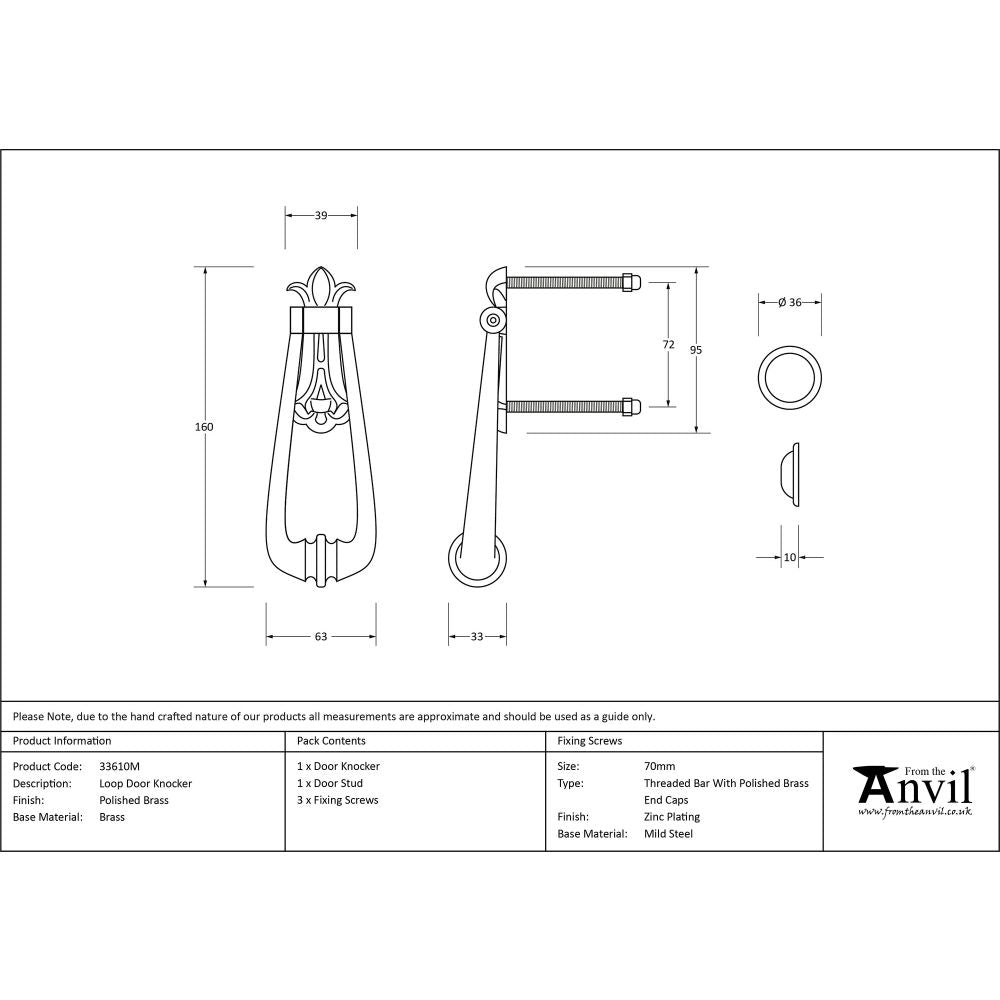 This is an image showing From The Anvil - Polished Brass Loop Door Knocker available from trade door handles, quick delivery and discounted prices