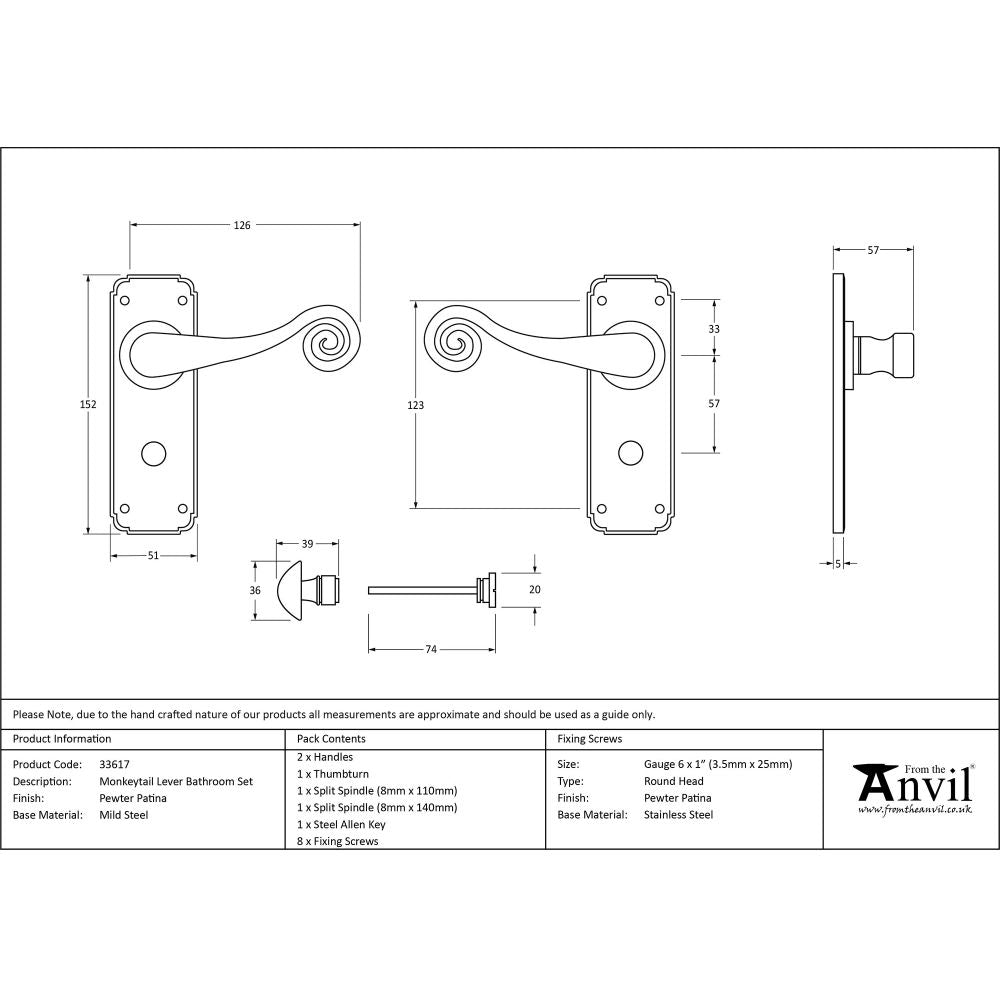 This is an image showing From The Anvil - Pewter Monkeytail Lever Bathroom Set available from trade door handles, quick delivery and discounted prices