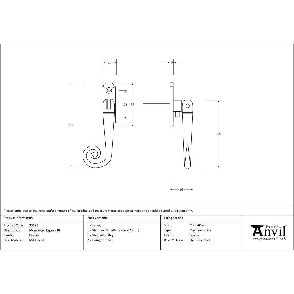 This is an image showing From The Anvil - Pewter Monkeytail Espag - RH available from trade door handles, quick delivery and discounted prices