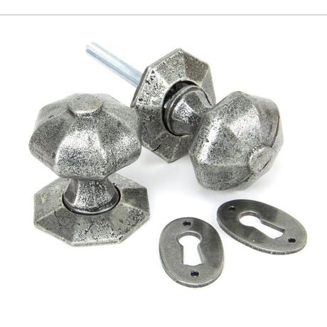 This is an image showing From The Anvil - Pewter Octagonal Mortice/Rim Knob Set available from trade door handles, quick delivery and discounted prices