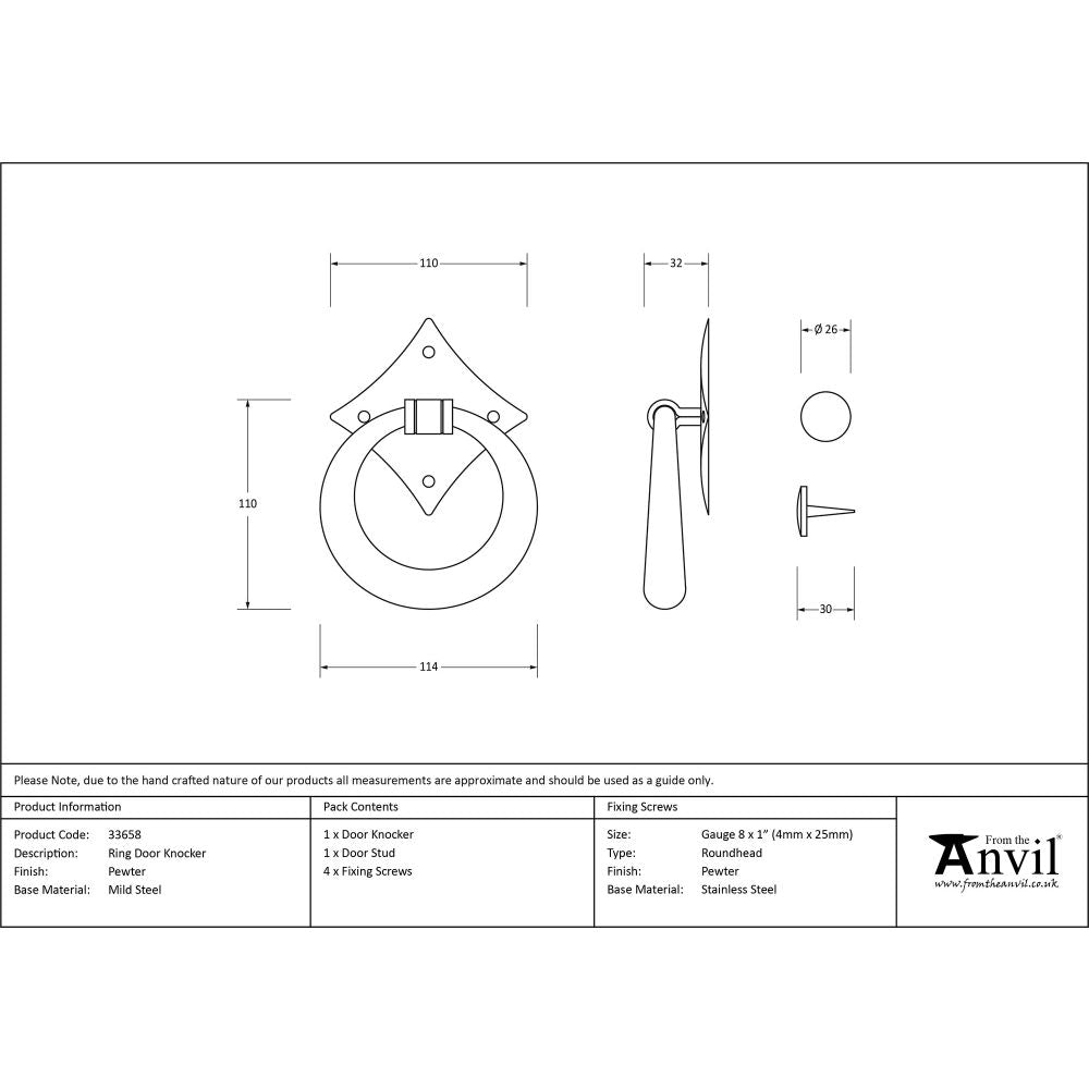 This is an image showing From The Anvil - Pewter Ring Door Knocker available from trade door handles, quick delivery and discounted prices