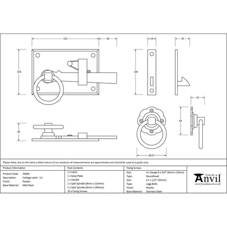 This is an image showing From The Anvil - Pewter Cottage Latch - LH available from trade door handles, quick delivery and discounted prices