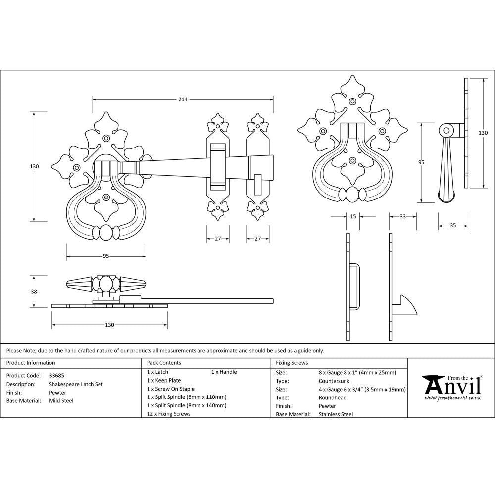 This is an image showing From The Anvil - Pewter Shakespeare Latch Set available from trade door handles, quick delivery and discounted prices