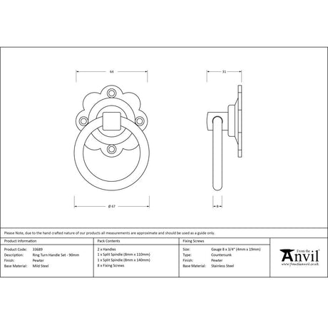 High quality image of From The Anvil - Pewter Ring Turn Handle Set | Sku. 33689 | Trade Door Handles, Kendal.